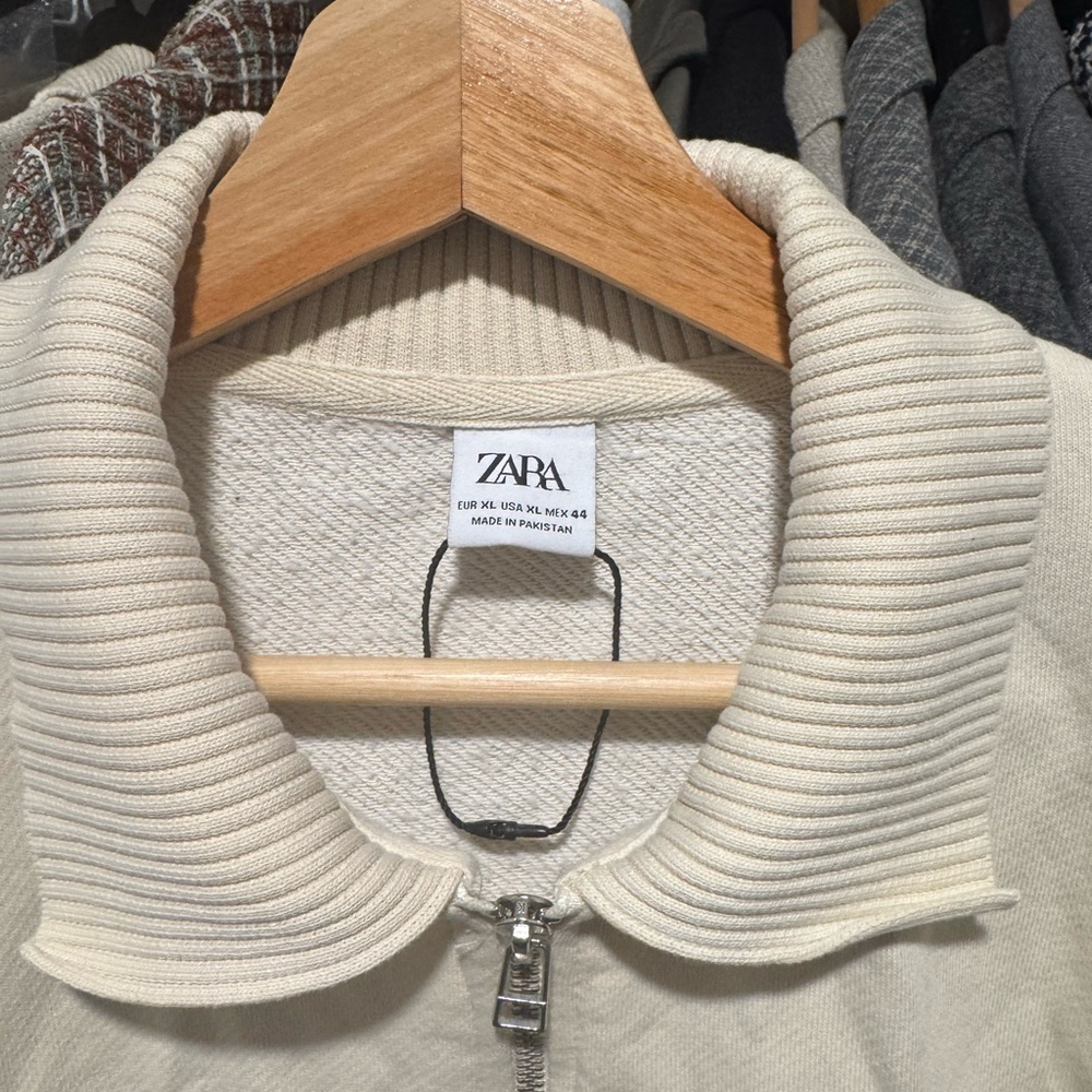 Zara Off-White Ribbed Collar Jacket - Picture 2 of 2